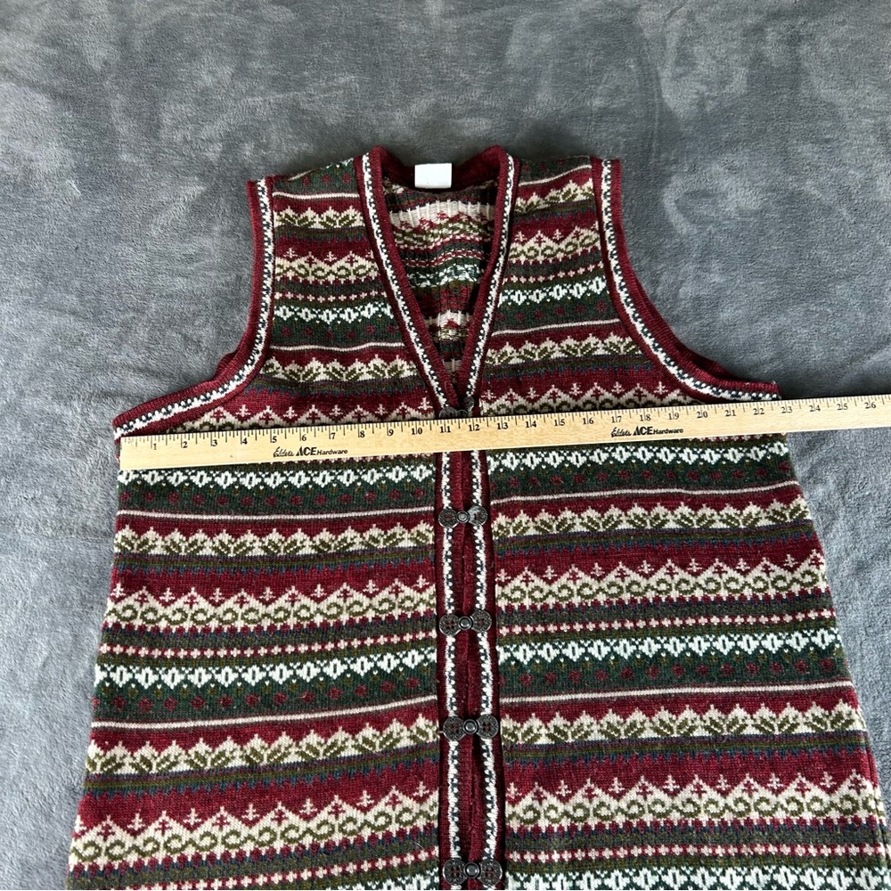 Vtg Carolina Colours Sweater Vest Womens 1x ? Fair Isle Long Line Metal Buckles - Picture 4 of 8
